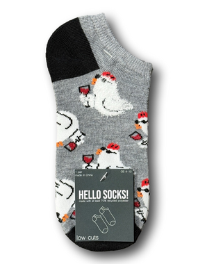 3/$15 Chicken With Red Wine Funny Novelty Low-Cut Ankle Socks - NWT